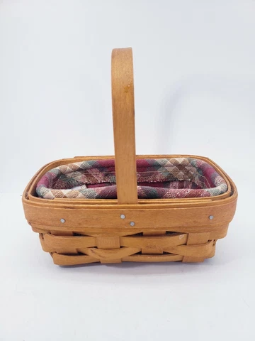 2000 Longaberger Parsley Basket with Plaid Print Liner Cover