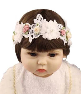Flower Lace Headband for Baby Girls White Pearl Toddler Hairband for Baptism - Picture 1 of 7