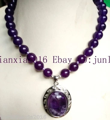 Nuevo collar colgantes de piedras preciosas amatista rusa púrpura de 10 mm AAA de 18"" Foto 1 de 4