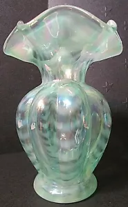 FENTON VASO melone verde opalescente drappeggiato - Foto 1 di 6