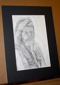 Lines of Wisdom by Dhanya Nair Old Man Wrinkles Graphite Pencil Drawing matted - Picture 1 of 5