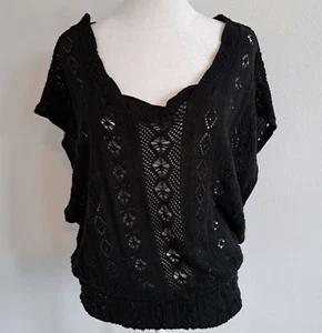 0391 - Derek Heart Size XL Black Knit Short Sleeve Blouse Over Shirt Blouse - Picture 1 of 16
