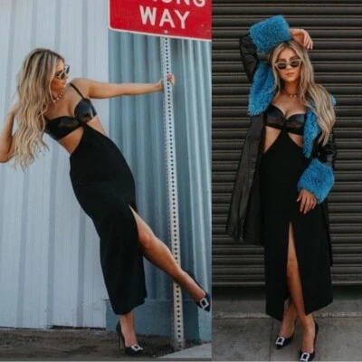 Alexis Marsella Dress Black Square Neck Midi Cutout Size Large - Image 1 of 4