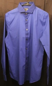 Express 1MX Mens Button-Up Shirt Blue Stretch Long Sleeve Modern Fit Shirttail M - Picture 1 of 9