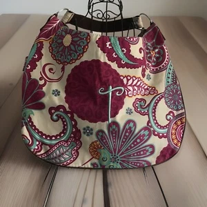 Fun Floral Multi Color Tote Bag Purse 14”L X 17”W X 12”D Mauve And Purple Lining - Picture 1 of 7
