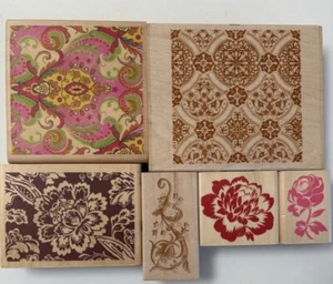 Anna Griffin Design Paisley Rose Fleur Flower Words LOT of 6 Rubber Stamps - Picture 1 of 5