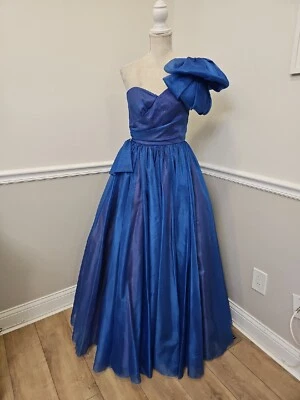 Vintage MIKE BENET Ball Gown PROM Dress Formal Pageant Blue/ Glitter/Bow  - Image 1 of 4