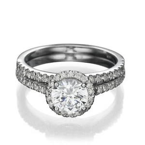2 1/2 CT Round Diamond Engagement Ring Set D/SI2 14K White Gold Wedding Band - Picture 1 of 2