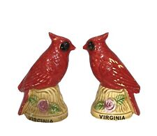 Cardinal Salt & Pepper Shakers Ceramic Red Bird on Stump Dixie Virginia  