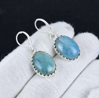 Raro Acquamarina Gemma a Mano 925 Orecchini Argento Sterling Per Compleanno Gift - Immagine 1 di 4