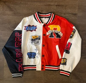 Girls Crop Varsity Bomber Jacket Size 10 Button Down Casual - Picture 1 of 4