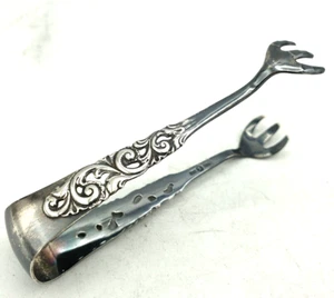 Antike Jugendstil Zuckerzange 830er SILBER Hühner Kralle Rocaille Verzierungen - Bild 1 von 8