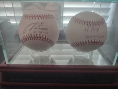 Conjunto de beisebol Justin Verlander (No Hitter) e Hanley Ramierez autógrafo 2006 ROY - Imagem 1 de 4