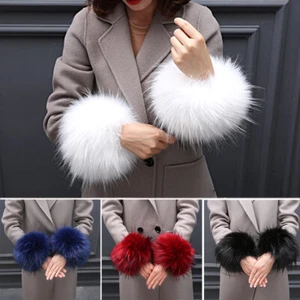 Faux Fox Fur Plush Wrist Cuffs Winter Windproof Oversleeve Arm Warmer 1 Pair - Picture 1 of 23