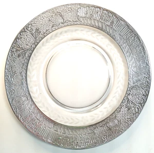 Plato de ensalada de vidrio vintage grabado en plata diseño único decorativo - Imagen 1 de 10