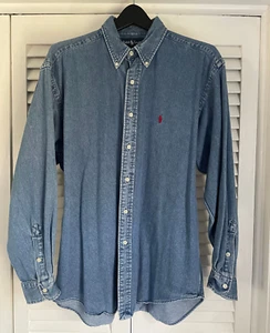 VTG RALPH LAUREN BLAIRE DENIM BLUE JEAN LONG SLEEVE BUTTON DOWN SHIRT MENS LARGE - Picture 1 of 20
