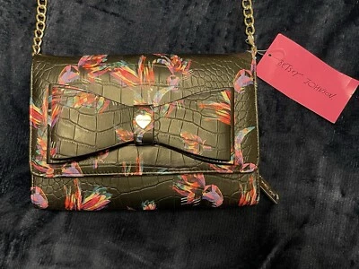 Bolso Bandolera Cartera Betsey Johnson XODANI Negro Floral Lazo Nuevo con Etiquetas Foto 1 de 4