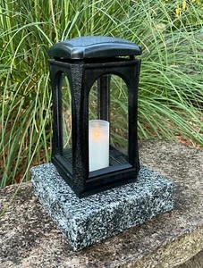 Grablaterne  Sockel Grablampe  Grableuchte Grablicht  Granit Schwarz Gold Silber - Bild 1 von 9