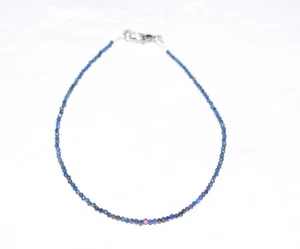 Sterling Silver Round Lapis Lazuli Stone Beaded Birthday Christmas Boho Bracelet - Picture 1 of 12