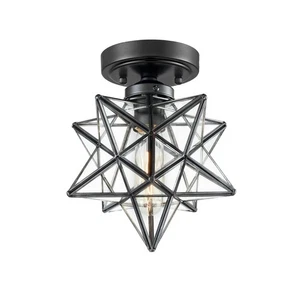 Industrial Moravian Star Ceiling Light with 8-inch Glass Shade, 1 Light - Picture 1 of 6