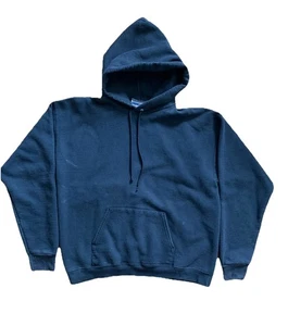 Vintage 90s Hanes Blank Hoodie Mens Medium Black Pullover Lock Hood Cotton Blend - Picture 1 of 2