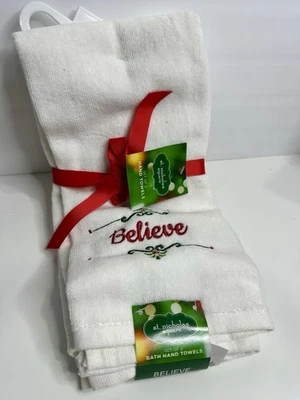 St. Nicholas Square Christmas White Monogram Bath Hand Towels Embroidered 2-Pack - Image 1 of 2