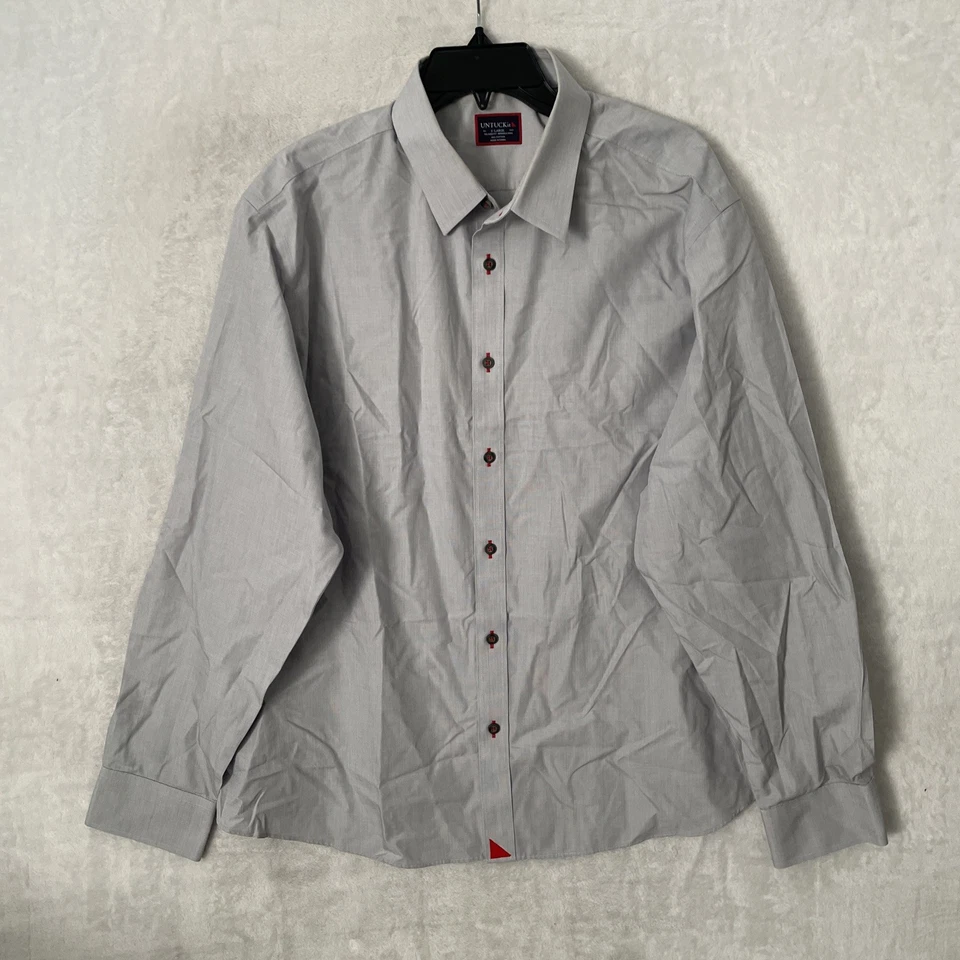 Untuckit Mens Button Shirt Gray XL Cotton Relaxed Fit Long Sleeve Collar - Image 1 of 4