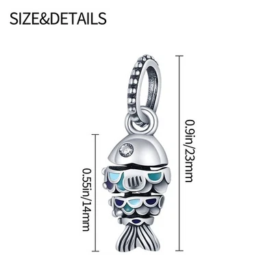 Dije de peces de plata de ley 925 dijes para pulsera y collar colgante colgante Foto 1 de 3