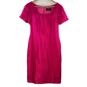 Vintage Beatrice Von Tresckow Hot Pink Pure Silk Tailored Button Sleeve Dress S - Picture 1 of 8