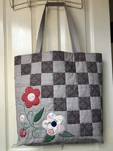 Women's bag, handmade patchwork, quilted bag, shopping bag with floral applique - Picture 1 of 4