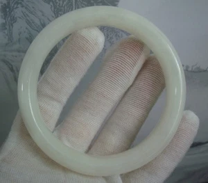 Brazalete Brazalete Mujer 63MM Grande Tallado a Mano Natural Blanco Leche Nefrita Jade - Imagen 1 de 7