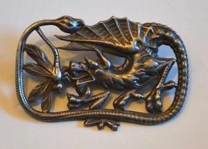 Handmade Vintage   .925 silver Dragon + Dragonfly Brooch  1970's - Picture 1 of 3