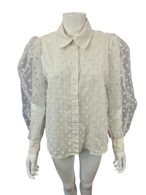 Camicia H&M bianca a pois organza trasparente manica a sbuffo taglia M - Immagine 1 di 4