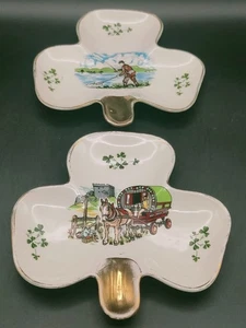 2 Vintage Carrigaline Pottery Shamrock Plates 15cm Irish Folk Scenes Cork - Picture 1 of 7