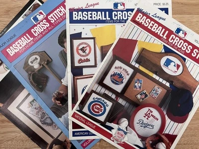 Lot Of 4 Baseball Cross Stitch Pattern Leaflets Major League Baseball Vintage - Image 1 of 4