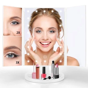 Lighted Makeup Mirror 3X/2X/1X Magnification 21 LED Trifold Vanity Mirror wit... - Picture 1 of 8