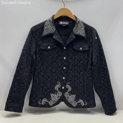 Christine Alexander Women's Jacket Coat Size L Black Rhinestone Embellished - Image 1 of 4