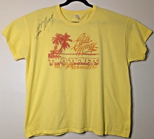 Eddie Money Two Tickets Paradise XXL Vintage gelbes Shirt SIGNIERT 27" x 25"  - Bild 1 von 10