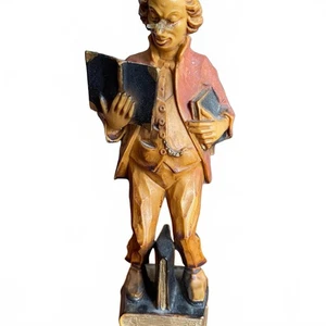 1890s Rustic Wooden Figure Scholar With Book Professor Made of Wood Art Figure - Picture 1 of 6