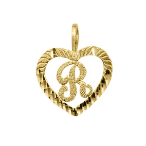 Genuine 14k Yellow Gold 0.59" Diamond-cut Initial Letter R Heart-shaped Pendant - Picture 1 of 5