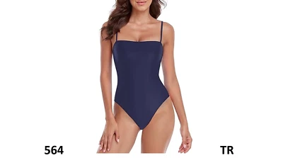 Traje de baño RELLECIGA para mujer azul marino corte alto bandeau 1 pieza, correa ajustable, S Foto 1 de 4