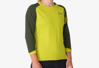 RAPHA WOMEN'S TRAIL 3/4 SLEEVE JERSEY / SIZE LARGE / DARK GREEN/LIME GREEN - Image 1 of 4