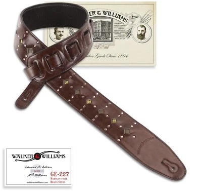 Walker & Williams GE-227 Caoba Acolchado Correa Inserto Latón Tachuelas y Remaches Plateados Foto 1 de 4