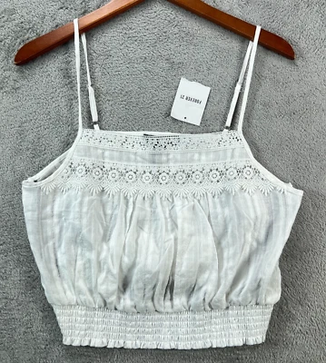 Top corto Forever 21 nuevo con etiquetas blanco para mujer Cami ribete de encaje tiras sin mangas grande Foto 1 de 4