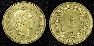 Suiza Aluminio-Bronce 1995 B 5 Rappen UNC KM# 26c (22 852) - Imagen 1 de 3