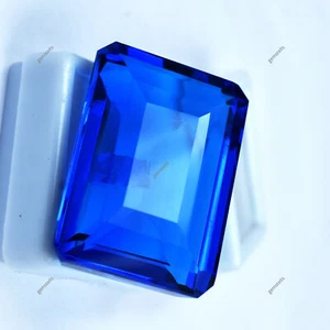 Blue Topaz Natural Emerald Cut 74.45 Ct Loose Gemstone CERTIFIED - Picture 1 of 12