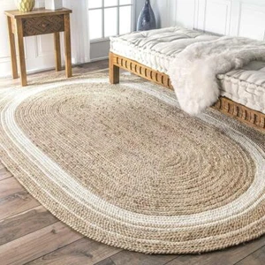 Tappeto ovale iuta tappeto in fibra naturale fatto a mano intrecciato look rustico - Foto 1 di 6