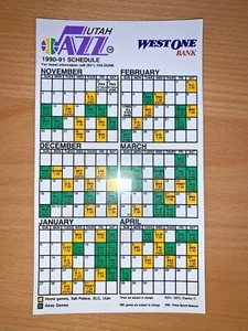 1990-91 UTAH JAZZ NBA BASKETBALL MAGNET SCHEDULE SKED WEST ONE BANK - Picture 1 of 1
