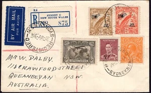 1938 Australia Sydney a Papúa cubierta de vuelo de regreso, etiqueta reglamentaria, 5 estampillas, en muy buen estado - Imagen 1 de 2