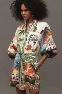 ALEMAIS Paradiso Linen Shirtdress Anthropologie Printed Tropical 8 US/AU 12 NEW - Picture 1 of 4